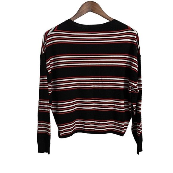 Theory Womens Black Red Striped Crewneck Textured Desrina Sweater Size Medium - Picture 8 of 8